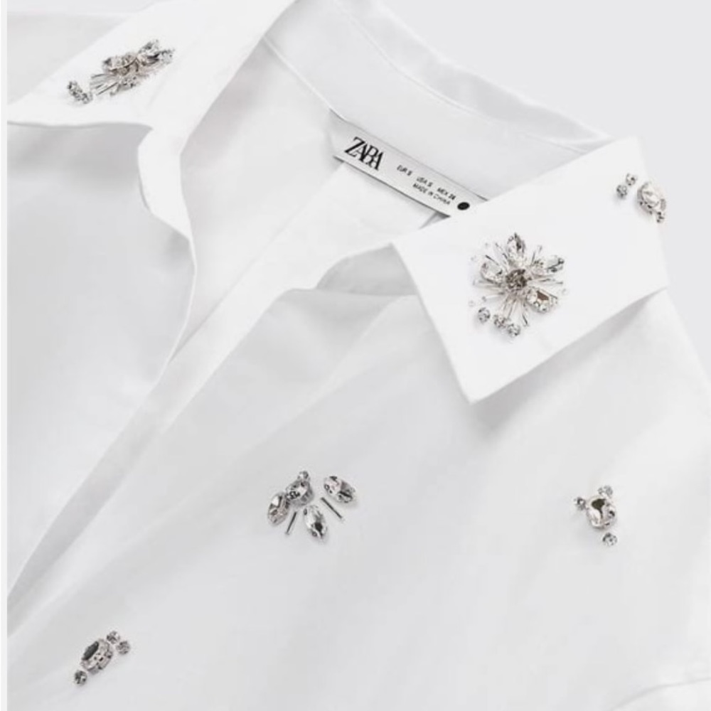 ZARA JEWEL POPLIN SHIRT- New w/Tags L